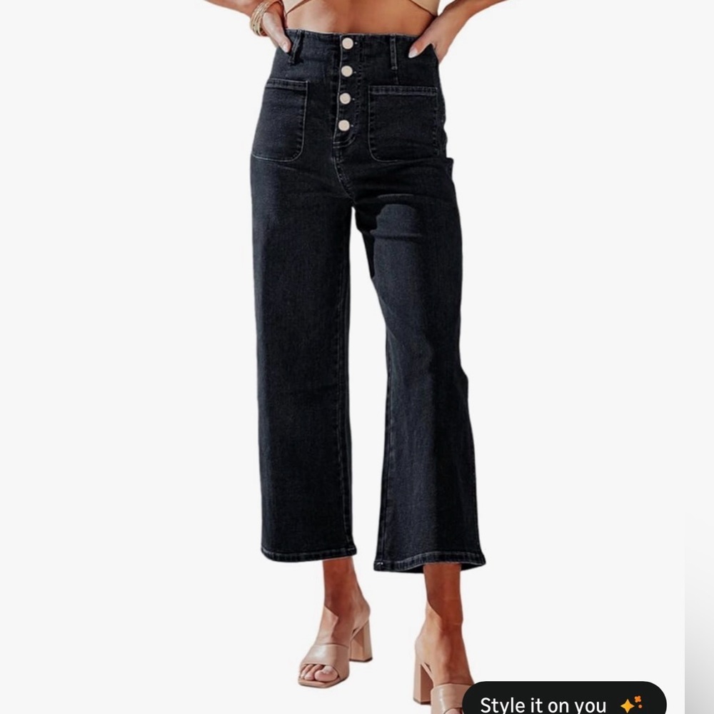 NWOT new 12 short sidefeel High-Waisted cropped jeans denim black